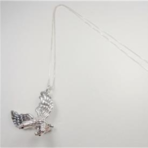 STERLING SILVER LARGE FLYING EAGLE BIRD NECKALCE
